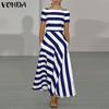 VONDA Женское летнее платье реглан с коротким рукавом и карманом, асимметричное, в полоску, длинное