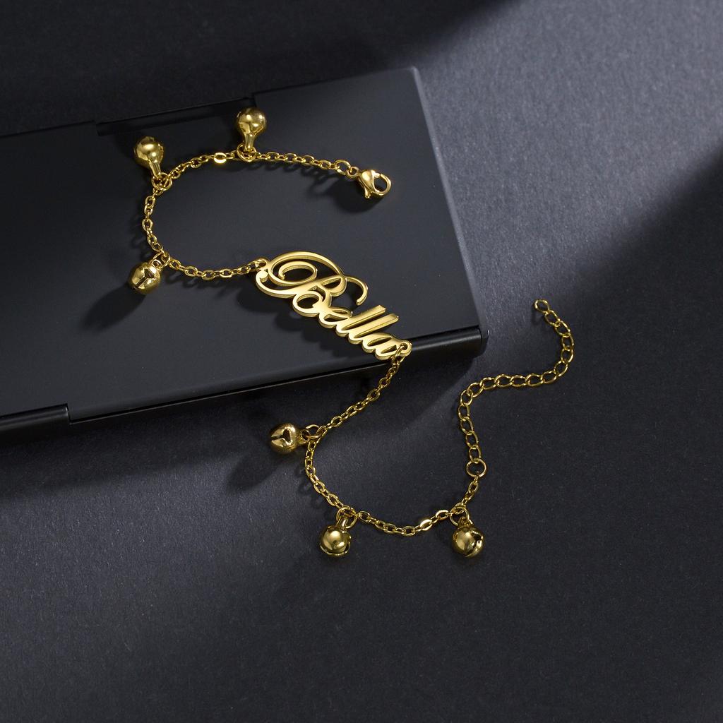 Atoztide браслет с колокольчиками по индивидуальному заказу, персонализированная цепочка с табличкой для женщин, браслет из нержавеющей стали золотого цвета, рождественский браслет