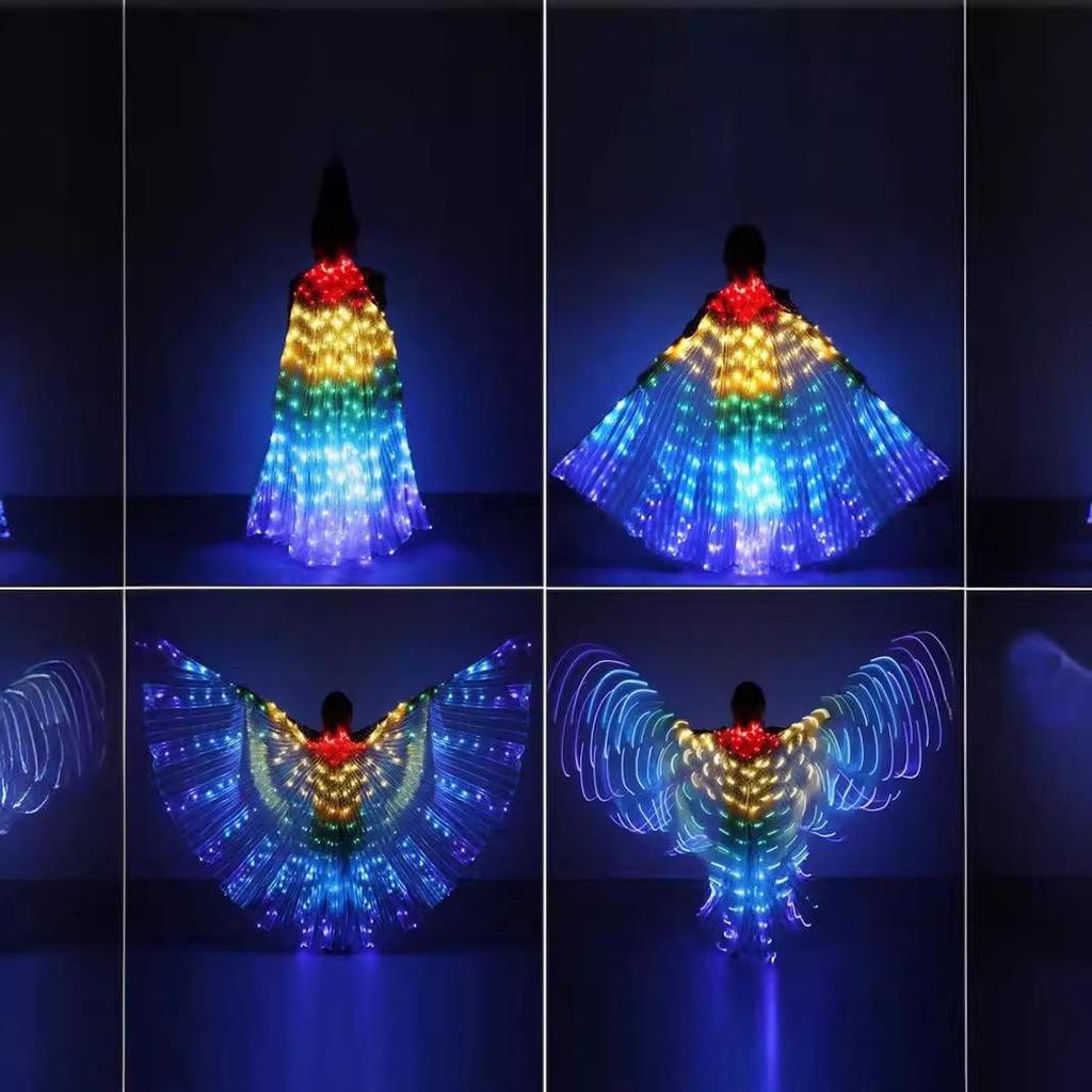 Multicolor LED Light-Up Gold Wings for Adult Belly Dance & Stage Performance
