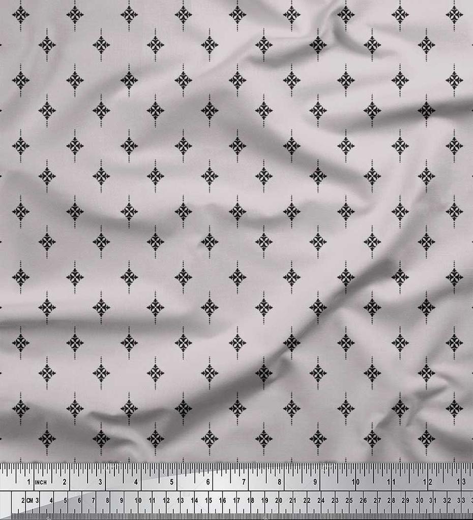 Soimoi Japan Crepe Satin Fabric Dot & Black Small Motif Shirting Decor Fabric Printed Metre 42 Inch