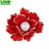 Fashion Simulated Pearl Large Flower Brooch Party Banquet Wedding Scarf Metal Pins Jewelry Gift Women Red Enamel Peony Brooches