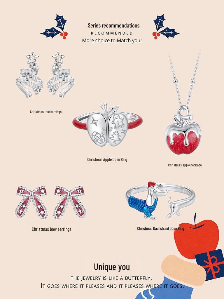 Everle S925 Стерлинговое серебро Такса Регулируемое Рождественское кольцо для женщин