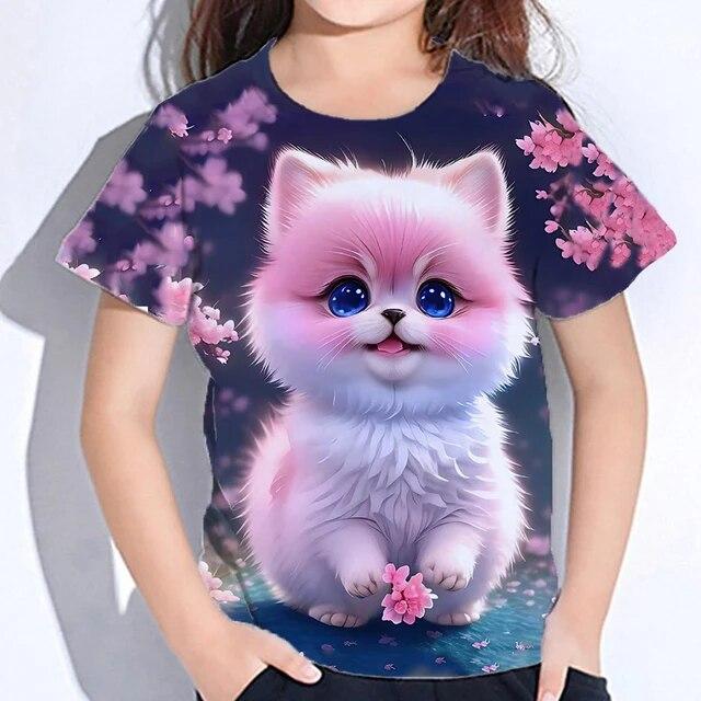 Cute Furry T-shirts Girl 3d Print Animals Kids Tops Autumn Korean Children's Clothing Child Tee Shirt Fashion 23 Style