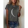 Футболка женская с круглым вырезом и короткими рукавами с 3D-принтом «Полумесяц» Дышащая, из эластичного полиэстера, удобная для повседневной носки