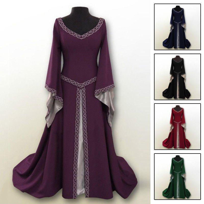 Luxurious Long Bell Sleeve Medieval Renaissance Women's Vintage Gown Dress For Cosplay