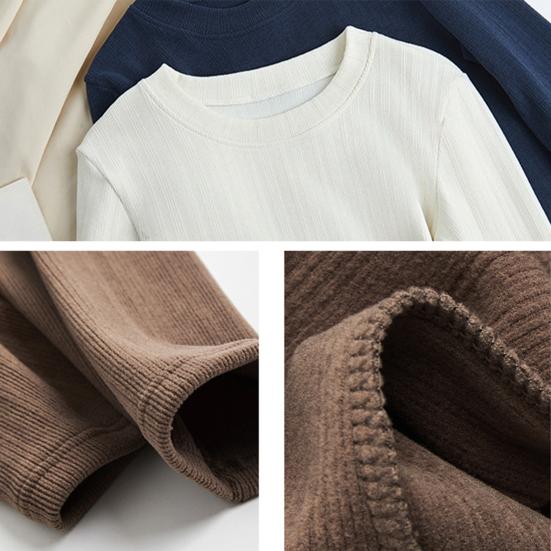 Женские облегающие топы с круглым вырезом и длинным рукавом, пуловеры, однотонные футболки с рубчатой текстурой