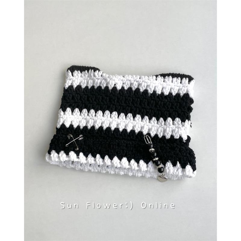 Handmade Striped Cat Ears Beanies Hats for Women Autumn and Winter Casual Warm Japanese Y2k Devil Pullover Knitted Caps Men