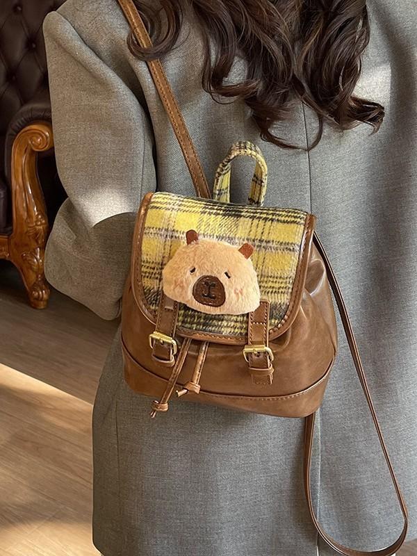 Retro Checkered Womens Backpack Made Of Pu Leather For Street Style And Travel