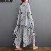 Dimanaf Комплект из двух предметов размера плюс, женская одежда, элегантный женский топ с принтом Vinatge, льняные свободные брюки, женский летний костюм
