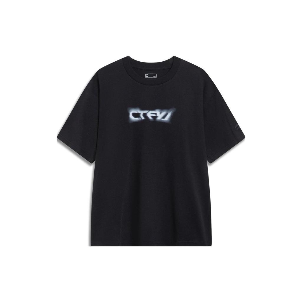 Футболка унисекс с коротким рукавом и круглым вырезом Li Ning CF Letter Print, черная, AHST739-1