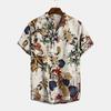Summer New Ethnic Style Men's Casual Standing Collar Plant Flower Short Sleeved Shirt Shirt
