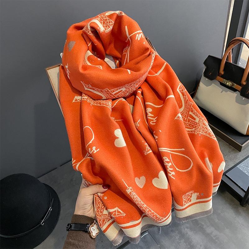 New Tower Imitation Cashmere Thermal Scarf Women's Winter Double-sided Thickened Student Thermal Scarf Large Shawl