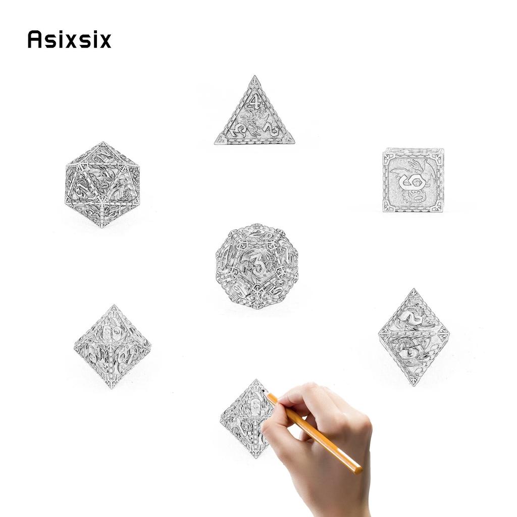 7 Pcs Yellow Dragon Metal Dice Solid Metal Polyhedral Dice Set Suitable for Role-Playing RPG  Board Game Card Game