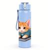 1PC Floral Surrounded Kitten 750ml Color Plastic Sports Water Bottle Leakproof Flip Straw Lid For Sports Office Home Use