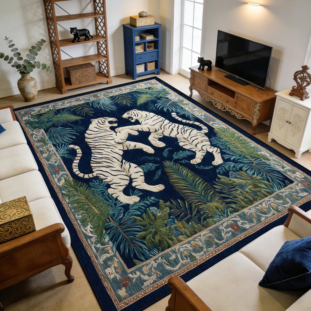 Fluffy White Tiger Blue Carpet for Living Room Home Decoration Luxury Non-slip Rug Easy Clean Short Velvet Soft Sofa Floor Mats