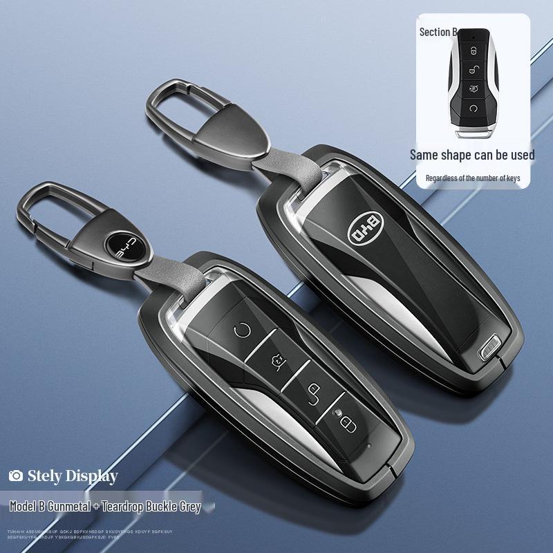 Чехол для ключа автомобиля BYD Yuan Pro/Plus - Защитная оболочка из натуральной кожи с металлическим брелоком