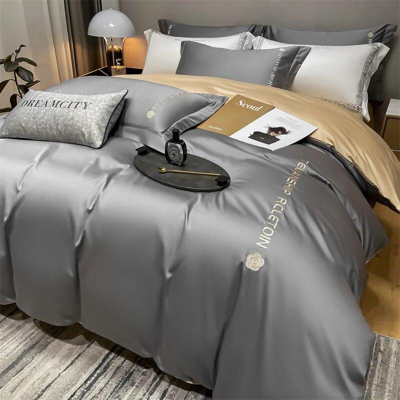 3/4 Pcs Comforter Bedding Sets Summer Luxury Machine Washable Quilt Cover Embroidered Smooth Sleeping Queen King Sheets Bed