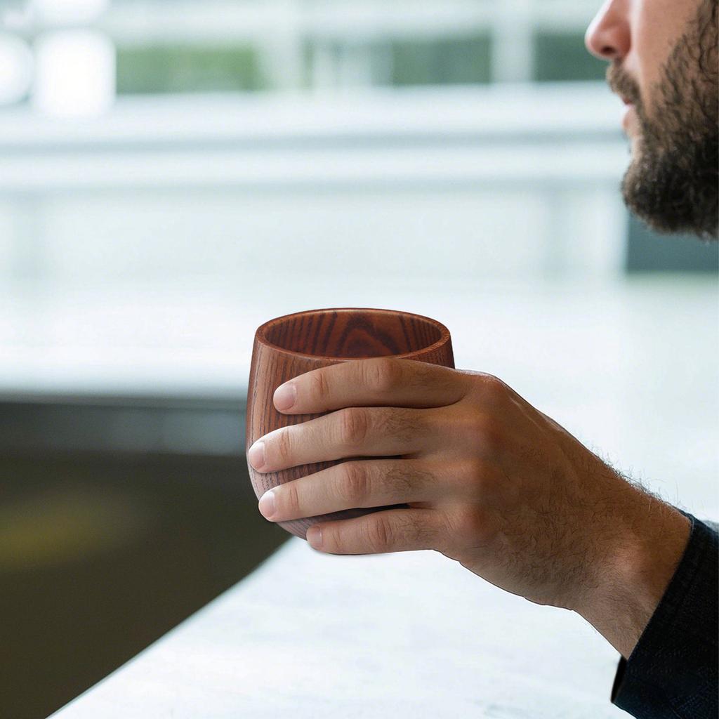 Big Belly Cup, Enlarged Wine Glass, Charcoal Grilled Universal Wooden Cup, Nonscalding Plant Paint Tea Cup