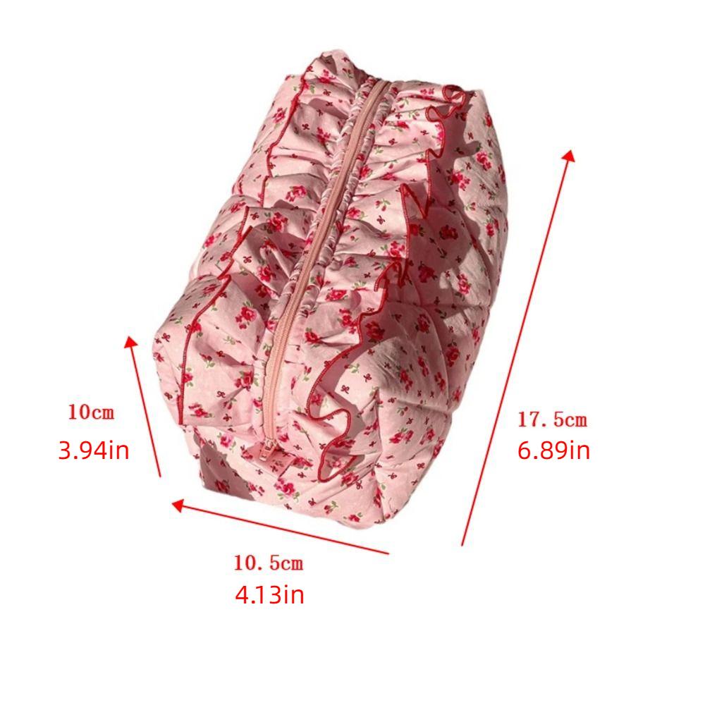 Cherry Printed Ruffle Makeup Bag Large Capacity Wash Storage Bag Toiletry Organizer  Outdoor