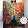 Luxurious Peacock Print Flannel Throw Blanket - Soft Warm All-Season Geometric Design for Sofa, Office, Camping & Travel - Machine Washable Cozy Gift