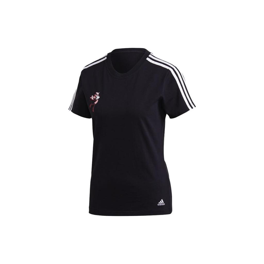 adidas Футболка женская с коротким рукавом и принтом логотипа и мультфильма, дышащая, спортивная, повседневная, черная GQ0908