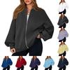 Women's Fashion Long Sleeve Solid Color V-Neck Loose Oversize Zipper Jacket