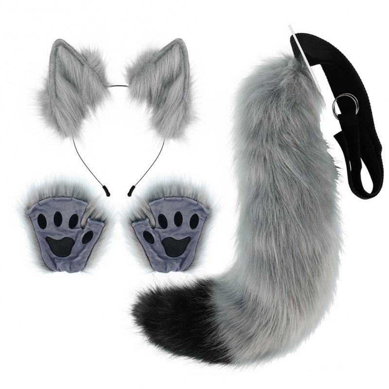 Fox Ears Headband Tail Claw Set Halloween Cosplay Costume Accessories Party Props