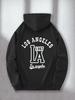 Men's Los Angeles Pattern Hooded Sweatshirt- Casual Street Style Pullover with Kangaroo Pocket Des