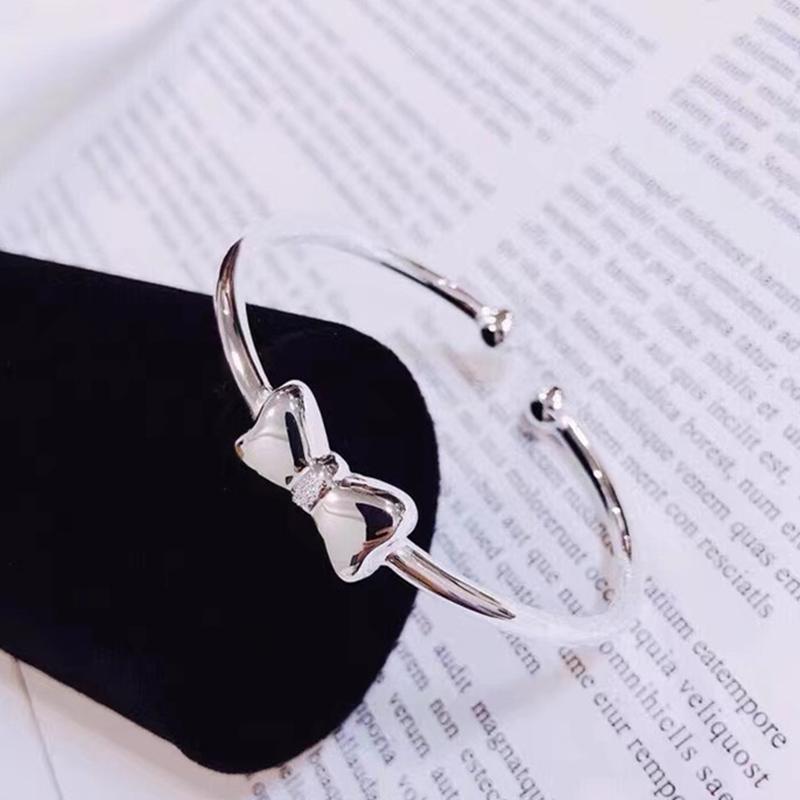 Регулируемый серебряный браслет-манжета с бантом, серебряные браслеты с подвеской для женщин