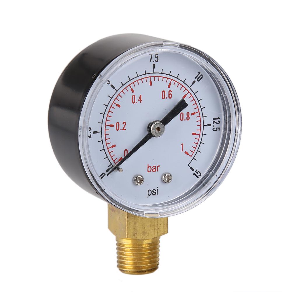Low Pressure Gauge for Fuel Air Hydraulic 50mm 0/15 PSI 0/1 Bar 1/4 BSPT