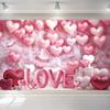 Valentines Day Theme Backdrop Pink Brick Wall Red Rose Flower Love Heart Balloon Party Decoration Portrait Photo Booth Props