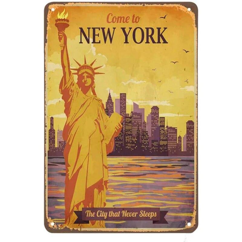 New York Paris Great Wall World Famous Building Metal Tin Signs Posters Plate Wall Decor for Bars Man Cave Cafe Clubs Home