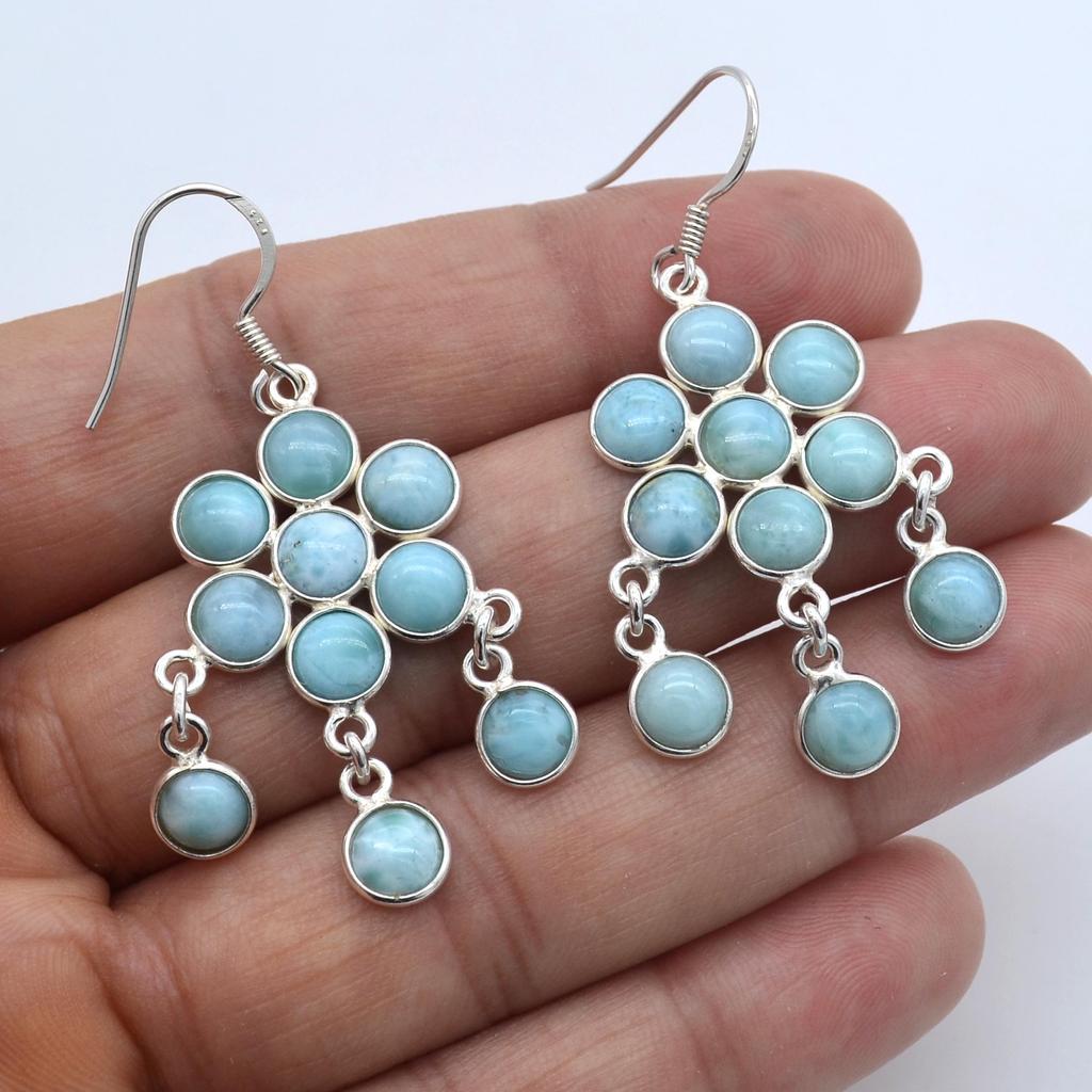 Larimar Gemstone Красивые женщины мотаться серьги стерлингового серебра 925 ювелирные изделия ручной работы