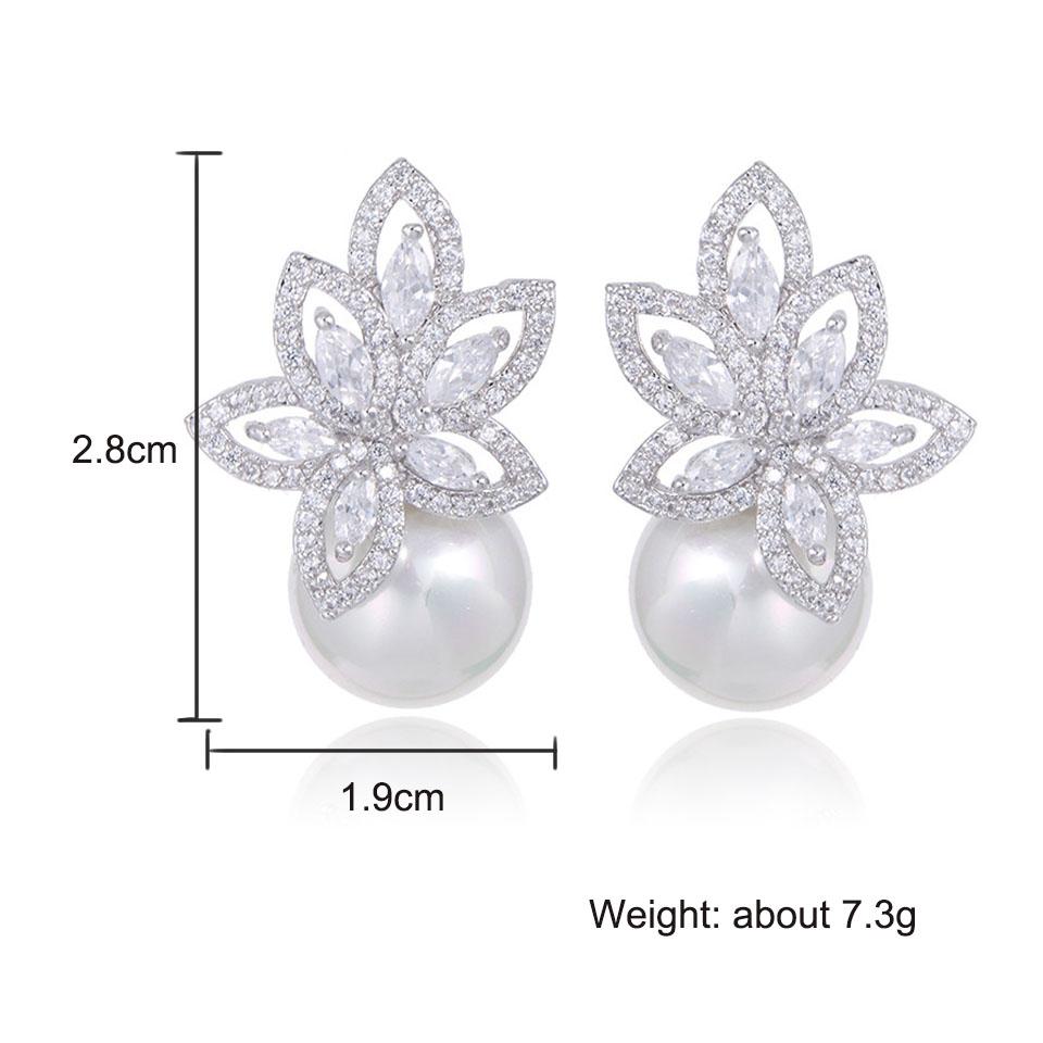 ZAKOL Temperament Imitation Zircon Flower Stud Earrings Elegant Leaf Marquise Zirconia Wedding Party Zircon for Women