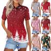 Women's Fashion Casual Lapel Short Sleeve Christmas Print Shirt Women's Button Up Tops
