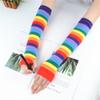 Rainbow Colored Striped Fingerless Arm Sleeve Warmer Knitted Sunscreen Halloween Costume Gloves