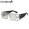 Vintage Punk Rectangle Sunglasses Women New  Luxury Brand Trendy Hollow Hexagon Lenses Double Beam Shades For Ladies UV400