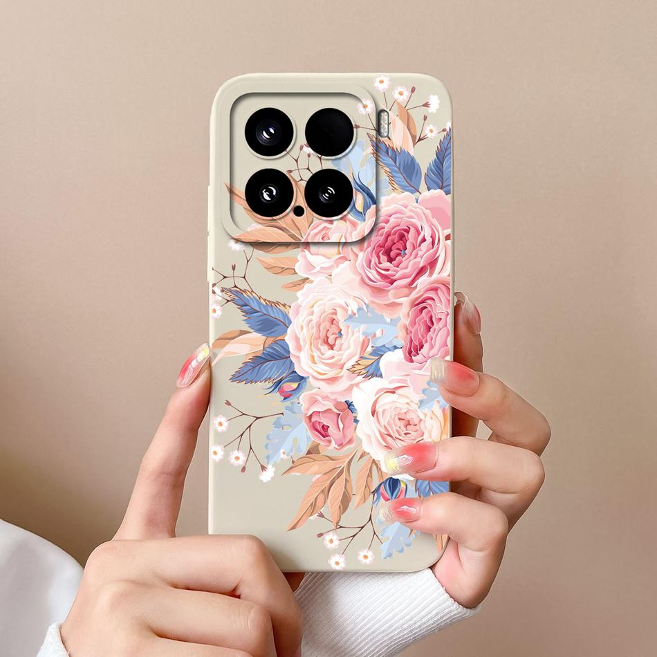 Чехол-конфетница для телефона Xiaomi 15 Pro, корпус, мягкий жидкий силикон, улучшенная полная защита, задняя крышка с цветами для Xiaomi15 Pro, Чехол