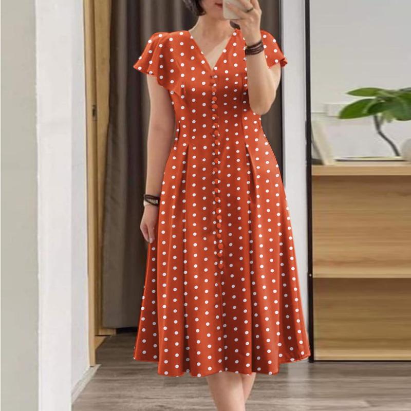 ZANZEA Женское повседневное платье с v-образным вырезом и коротким рукавом в горошек