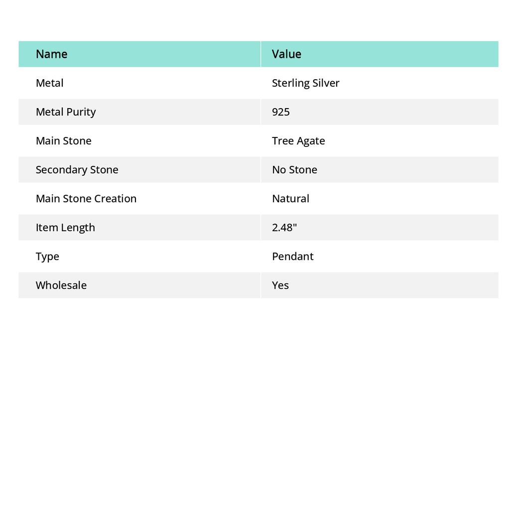 Натуральный Камень Древесный Агат Ювелирное Изделие Кулон из Стерлингового Серебра 925 пробы 2,48" i1v17