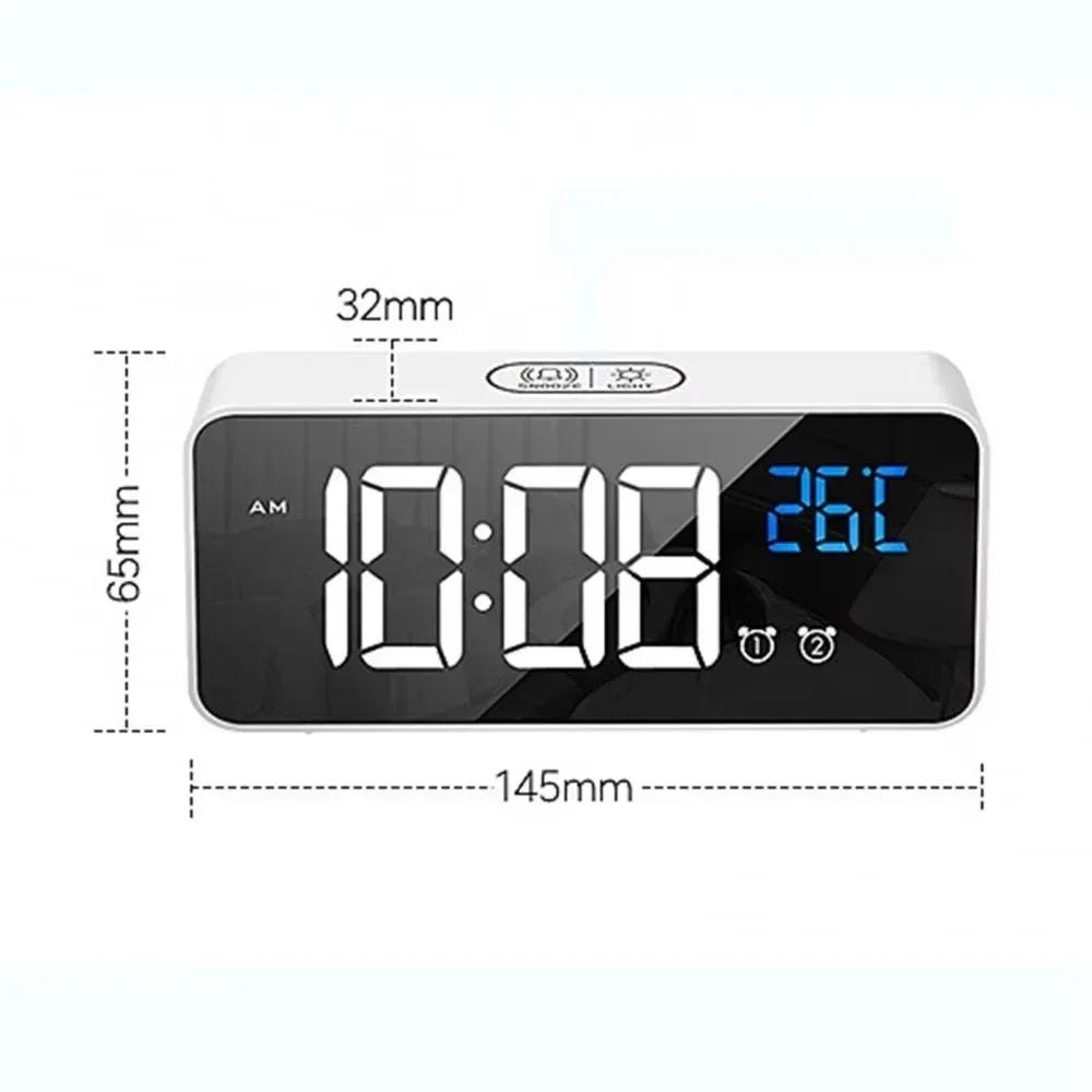 Многофункциональные цифровые прикроватные часы-будильники с USB-зарядкой, голосовым управлением, зеркальные светодиодные будильники с двумя будильниками
