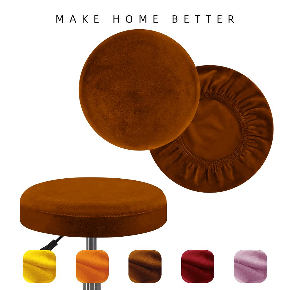 Premium Silver Fox Velvet Round Stool Cover Elastic Universal Bar Seat Cover Slip Resistant Protective Chair Slipcover