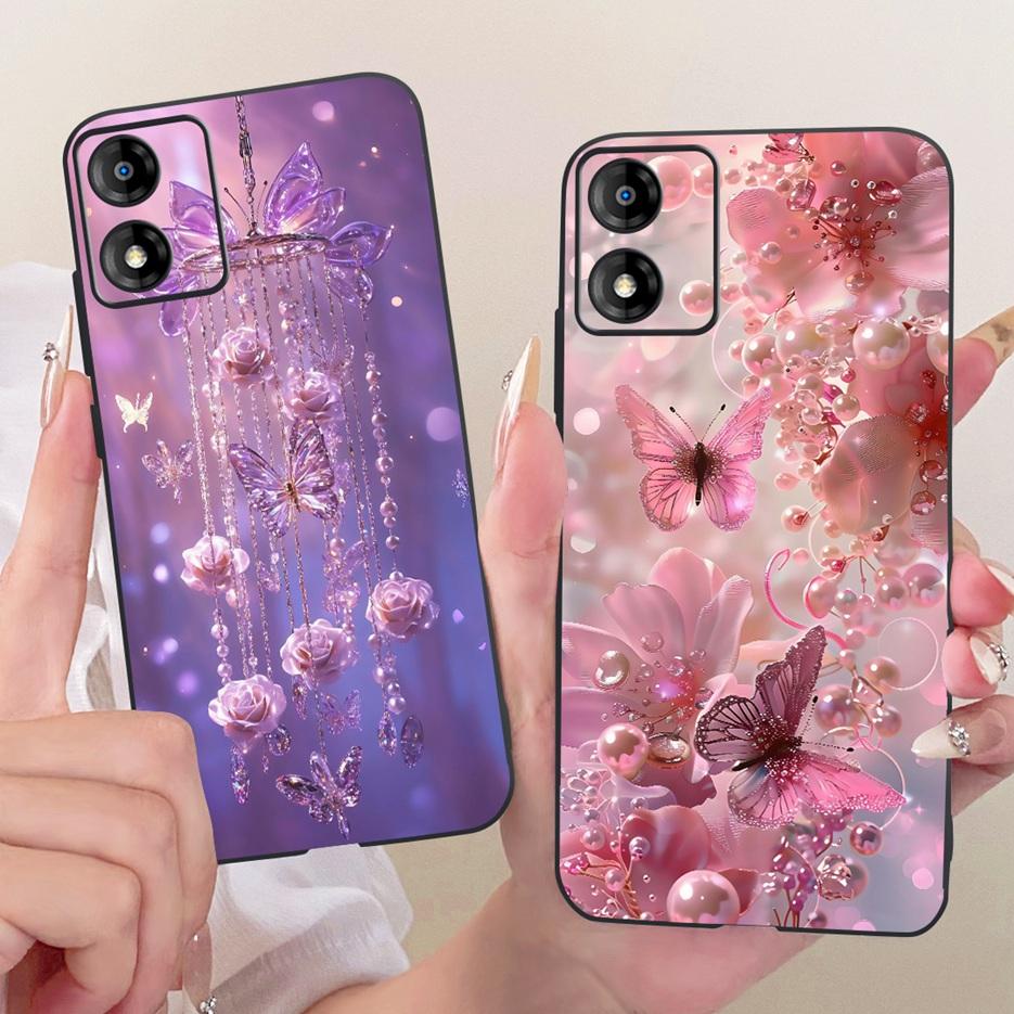 For Motorola Moto E13 Case Moto E14 Luxury Flowers Butterfly Painted Cover Soft Silicone Case For Motorola E14 E 13 MotoE13 Bags