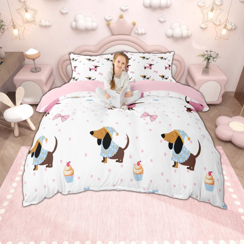Homewish Merry Xmas Duvet Cover Set for Boys Girls, Christmas Tree Deer Bedding, Kawaii Snowman Santa Claus Quilt Cover Set