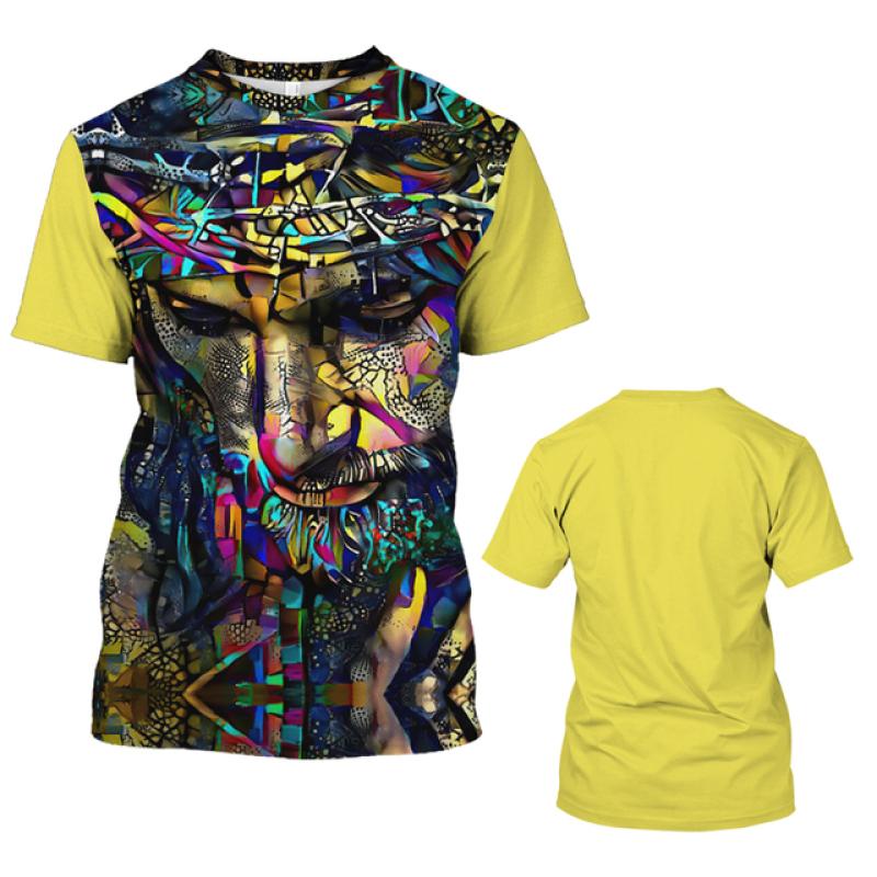 Fashion Jesus 3D Print T Shirt For Men Street Trend Short Sleeves Top Summer Oversized T-Shirt Clothes Casual O-neck Sweatshirt