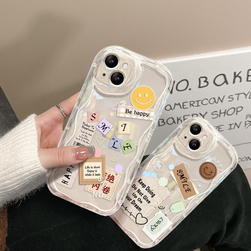 Smiley Face for Apple 15 Phone Case for IPhone16promax/13 Label English 11/12 Transparent Silicone 14