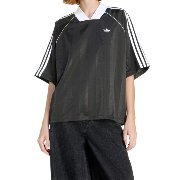 adidas Женская футболка Originals с V-образным вырезом и жаккардовым узором 3 полоски KD2904