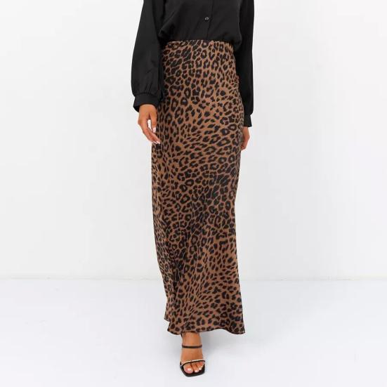 Юбка макси с леопардовым принтом, эластичная атласная длинная юбка с высокой талией, юбка-трапеция в деловом стиле, весна-осень, женская сексуальная юбка