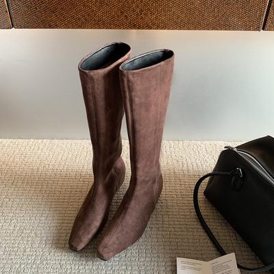 Версия из коровьей кожи~ Замшевые маленькие ботинки с увеличением высоты внутри женские тонкие ботинки квадратный носок рыцарские ботинки универсальные высокие ботинки