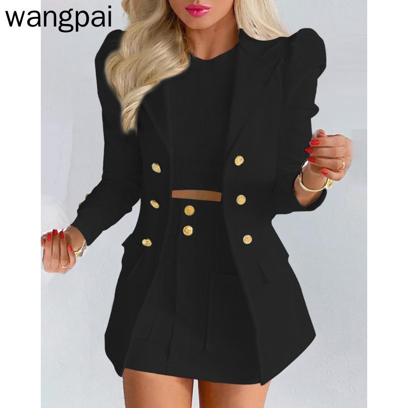 Женский осенне-зимний повседневный костюм с длинными рукавами, куртка с юбкой и принтом, комплект из двух предметов